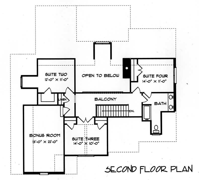 Floor Plan Second Story of Country Plan #127-1044