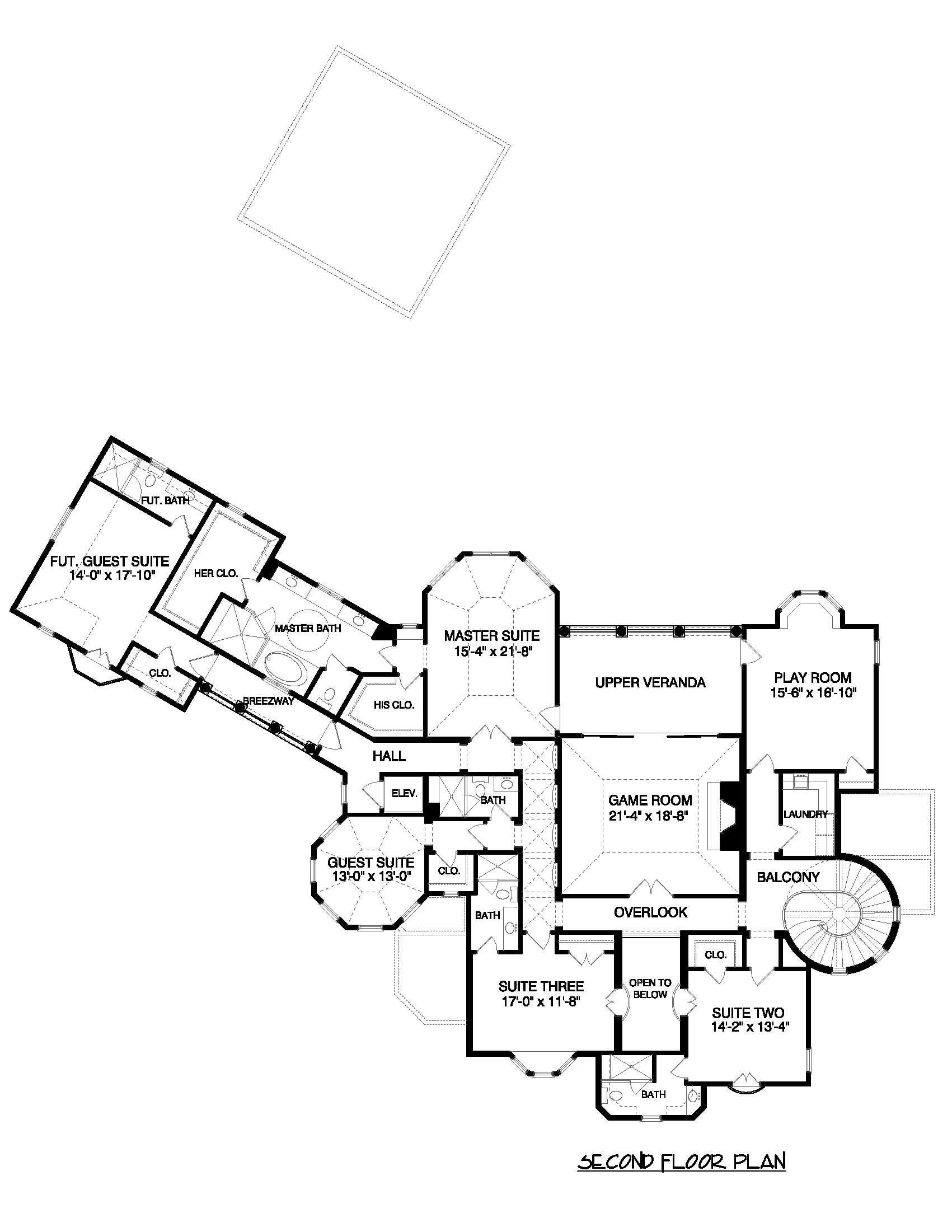 Floor Plan Second Story of French Plan #127-1045