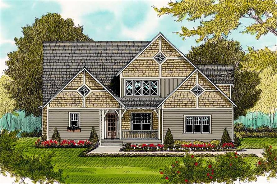 Front elevation of Arts and Crafts home (ThePlanCollection: House Plan #127-1050)