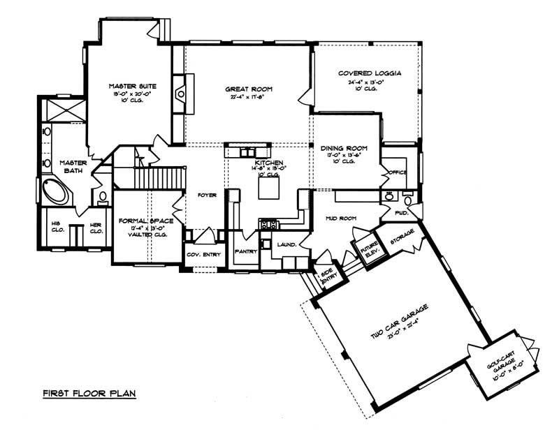 Floor Plan First Story of Country Plan #127-1054
