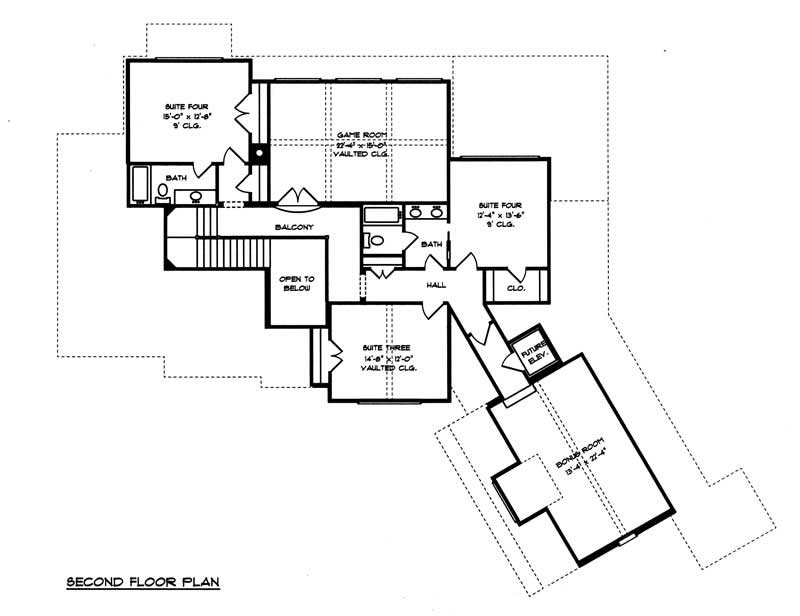 Floor Plan Second Story of Country Plan #127-1054