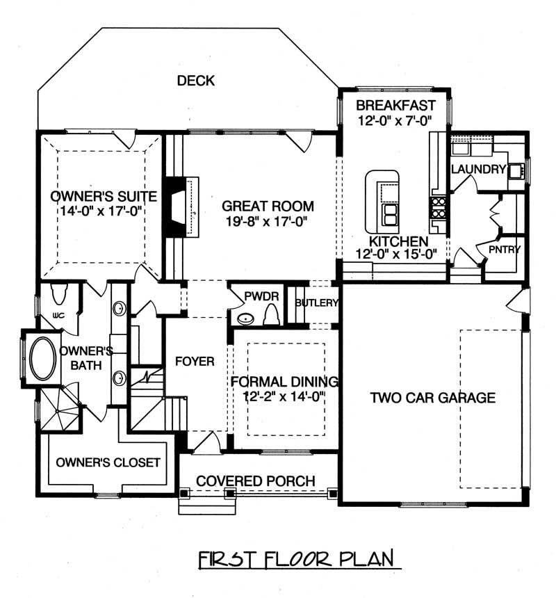 Floor Plan First Story of Craftsman Plan #127-1057