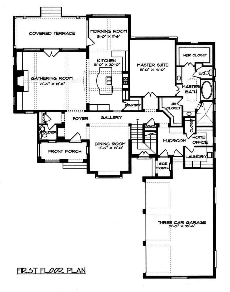 Floor Plan First Story of French Plan #127-1059