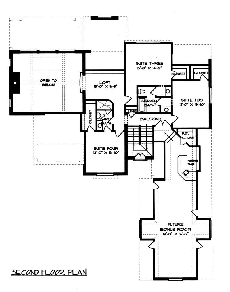 Floor Plan Second Story of French Plan #127-1059