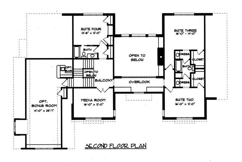 Floor Plan Second Story of European Plan #127-1067
