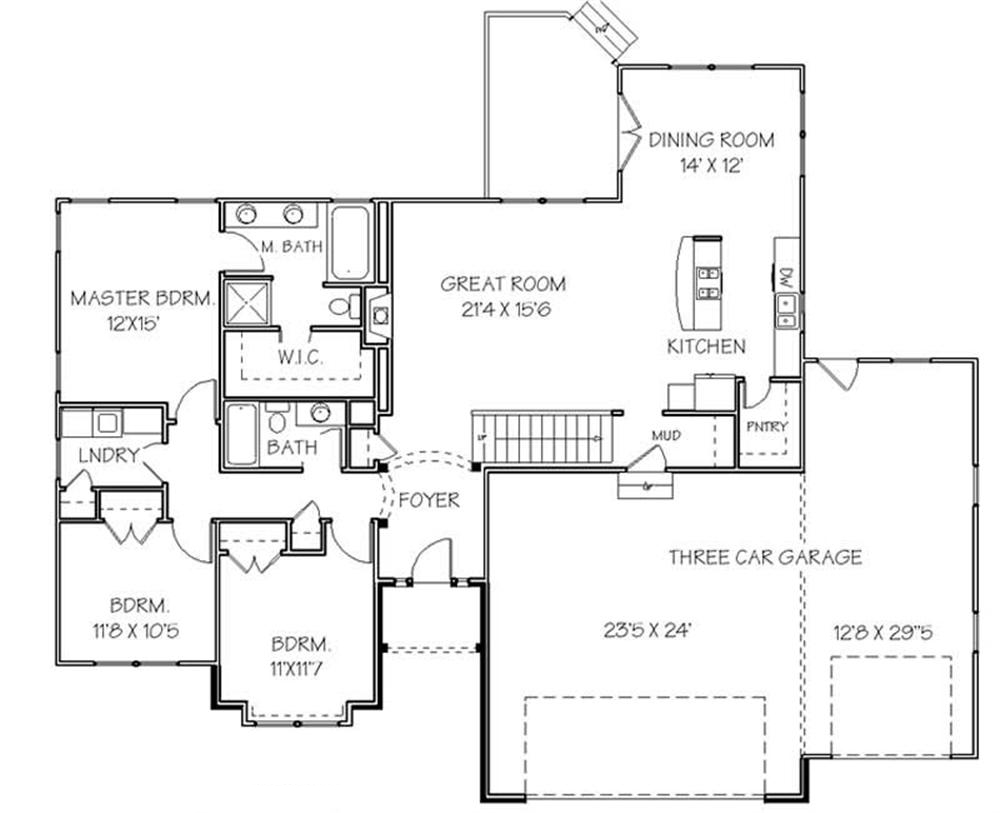 Floor Plan First Story of Ranch Plan #129-1001