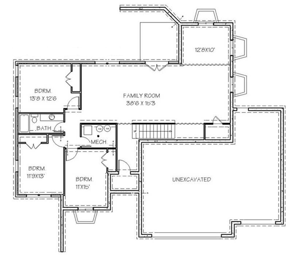 Floor Plan Basement of Ranch Plan #129-1001