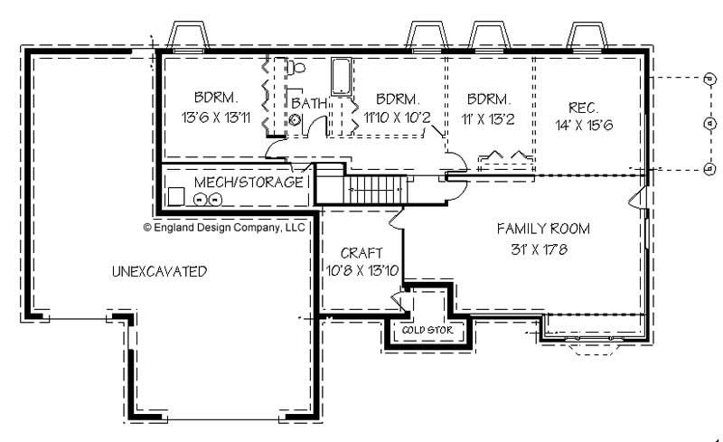 Floor Plan Basement of Contemporary Plan #129-1041