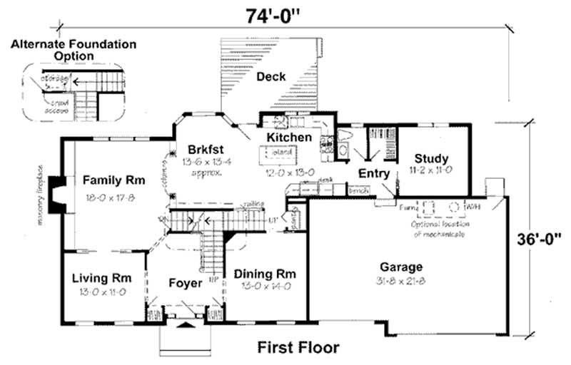 Floor Plan First Story of Colonial Plan #131-1000