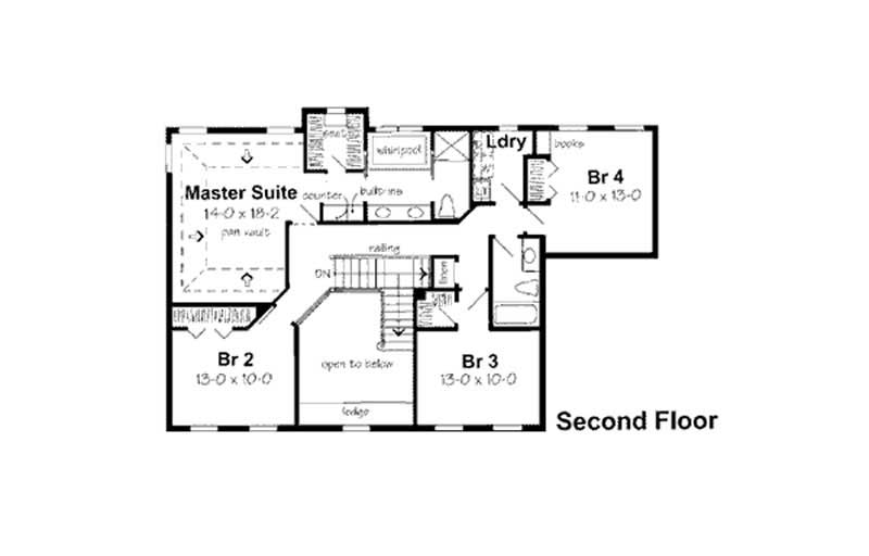 Floor Plan Second Story of Colonial Plan #131-1000