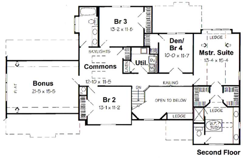 Floor Plan Second Story of Country Plan #131-1029