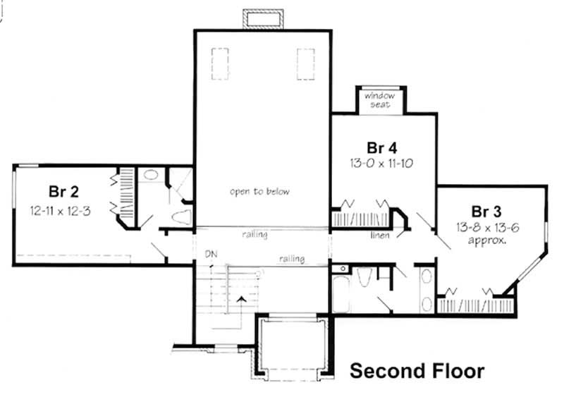 Floor Plan Second Story of European Plan #131-1030