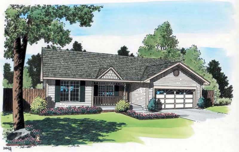 Home Plan Front Elevation of this 3-Bedroom,1307 Sq Ft Plan -131-1038