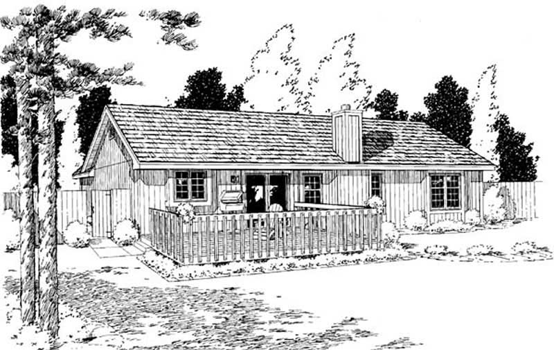 Home Plan Rear Elevation of this 3-Bedroom,1307 Sq Ft Plan -131-1038