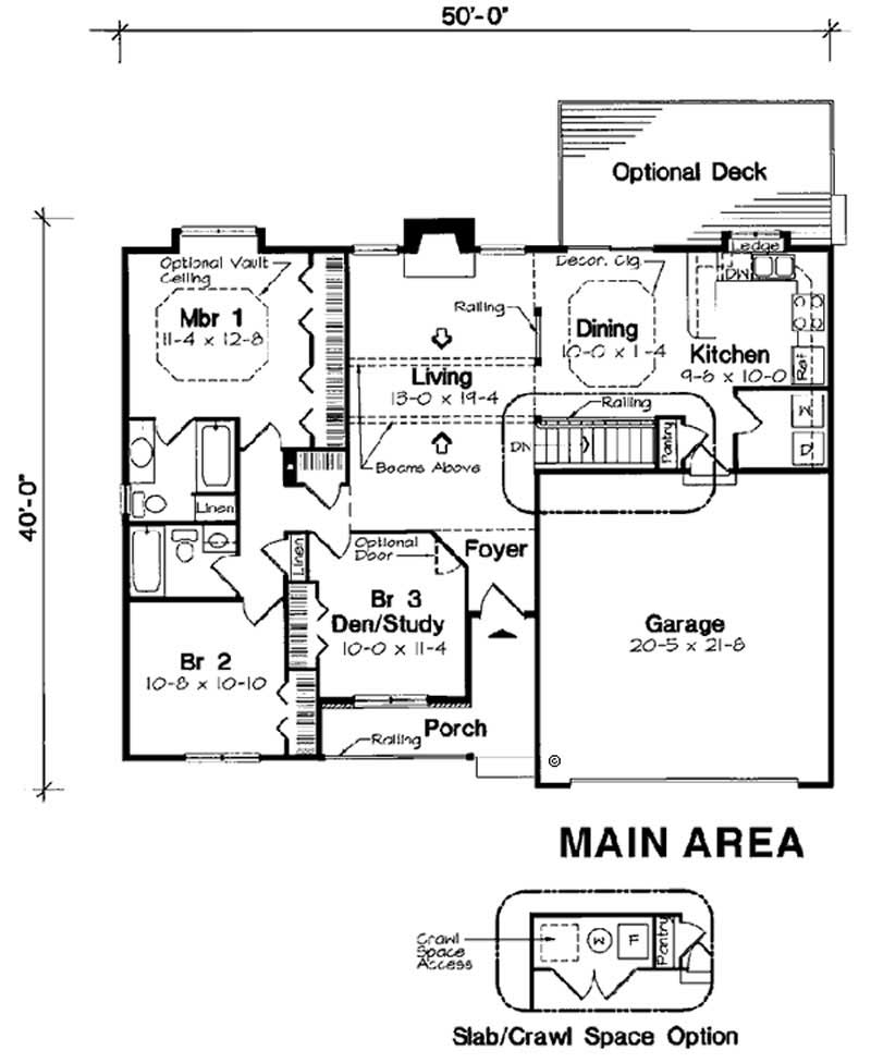 Floor Plan First Story of Ranch Plan #131-1038