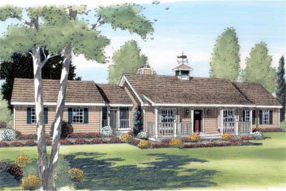 Color rendering of Ranch home plan (ThePlanCollection: House Plan #131-1043)