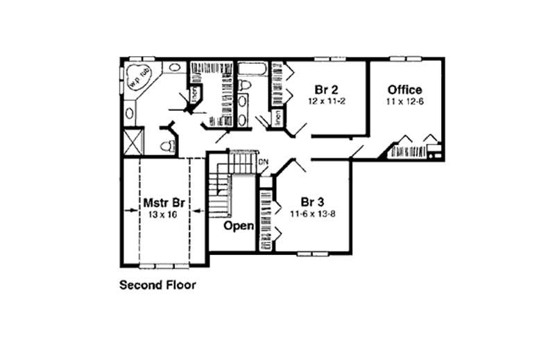 Floor Plan Second Story of Traditional Plan #131-1046
