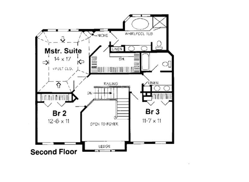 Floor Plan Second Story of Colonial Plan #131-1053