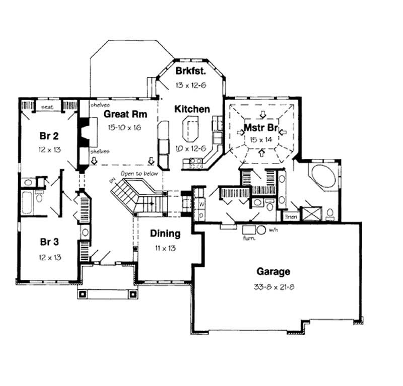 Floor Plan First Story of Ranch Plan #131-1054
