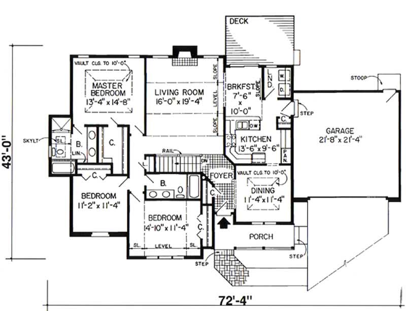 Floor Plan First Story of Ranch Plan #131-1058