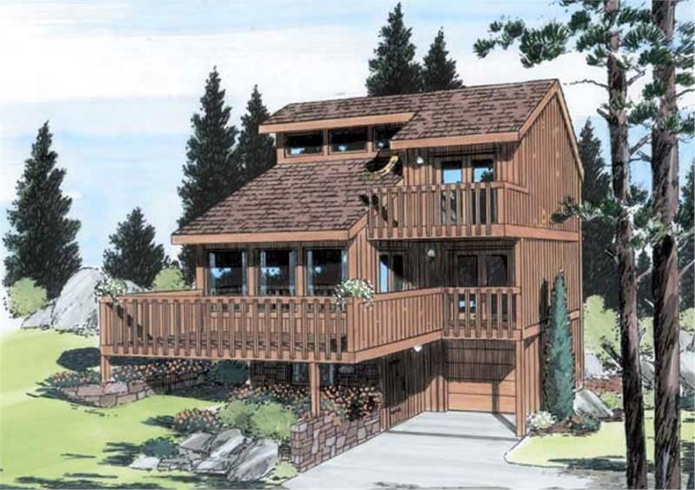 Front elevation of Lake home (ThePlanCollection: House Plan #131-1059)