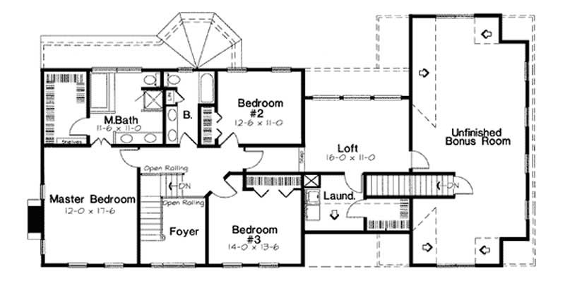 Floor Plan Second Story of Colonial Plan #131-1072