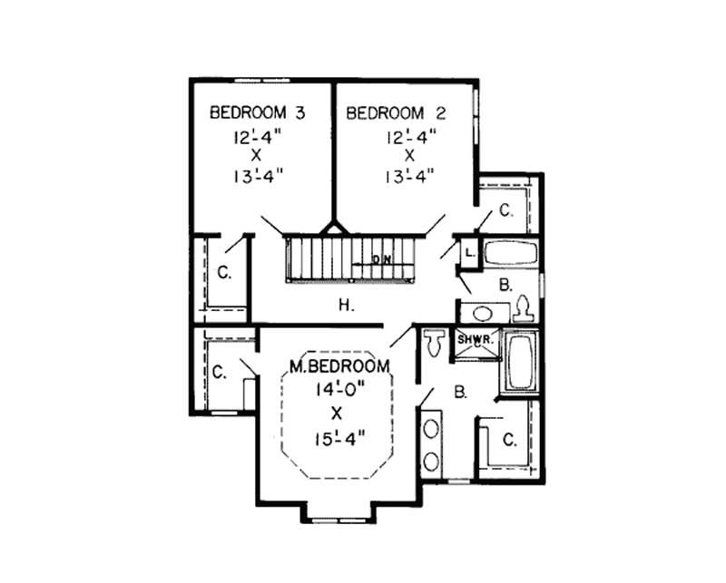 Floor Plan Second Story of Farmhouse Plan #131-1078