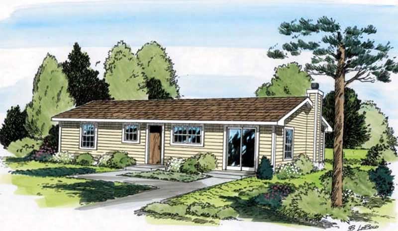 Home Plan Rear Elevation of this 3-Bedroom,1268 Sq Ft Plan -131-1097