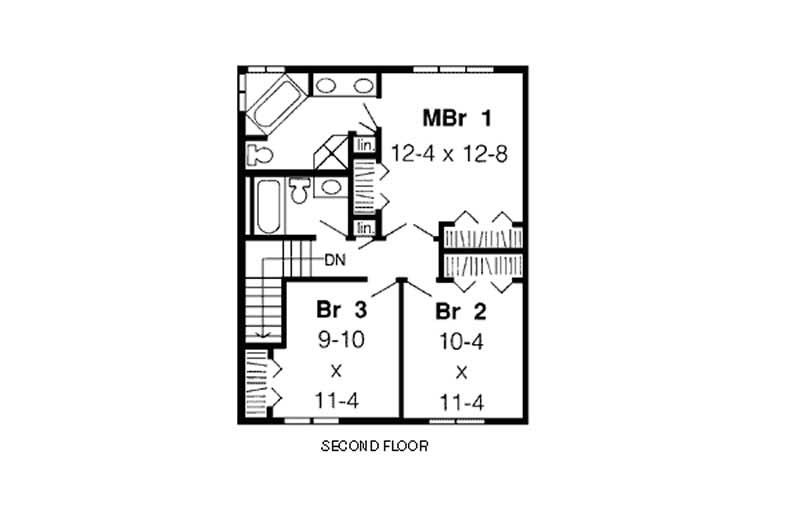 Floor Plan Second Story of Colonial Plan #131-1108