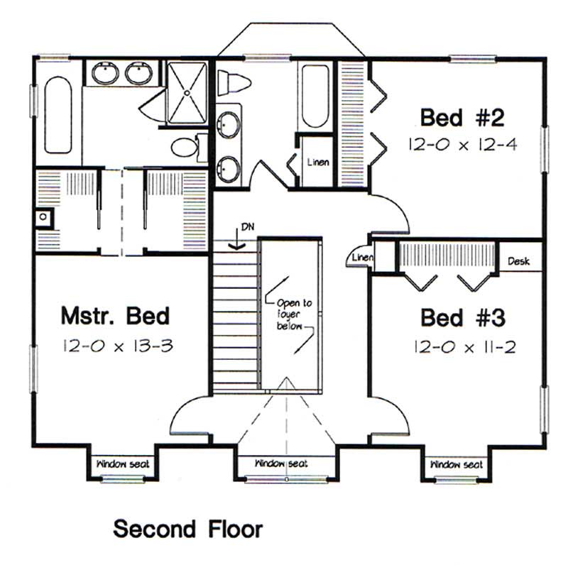 Floor Plan Second Story of Cape Cod Plan #131-1119