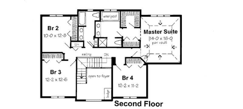 Floor Plan Second Story of Colonial Plan #131-1123