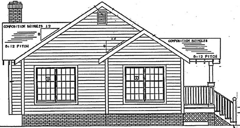 Home Plan Rear Elevation of this 3-Bedroom,1174 Sq Ft Plan -131-1136