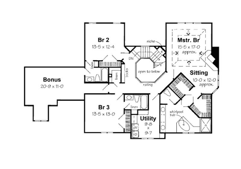 Floor Plan Second Story of Colonial Plan #131-1142