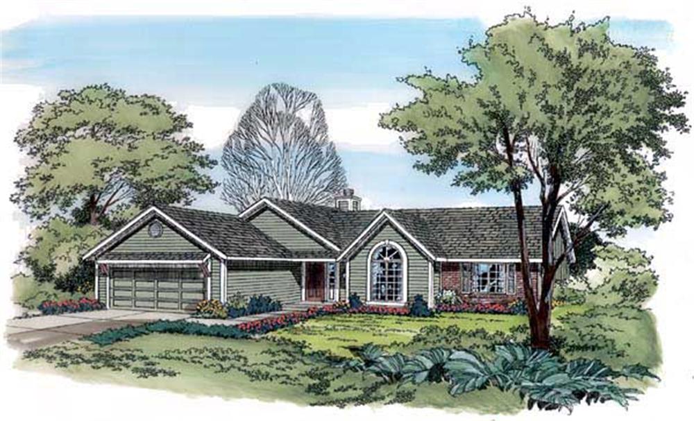 This is a color rendering of these Ranch House Plans.