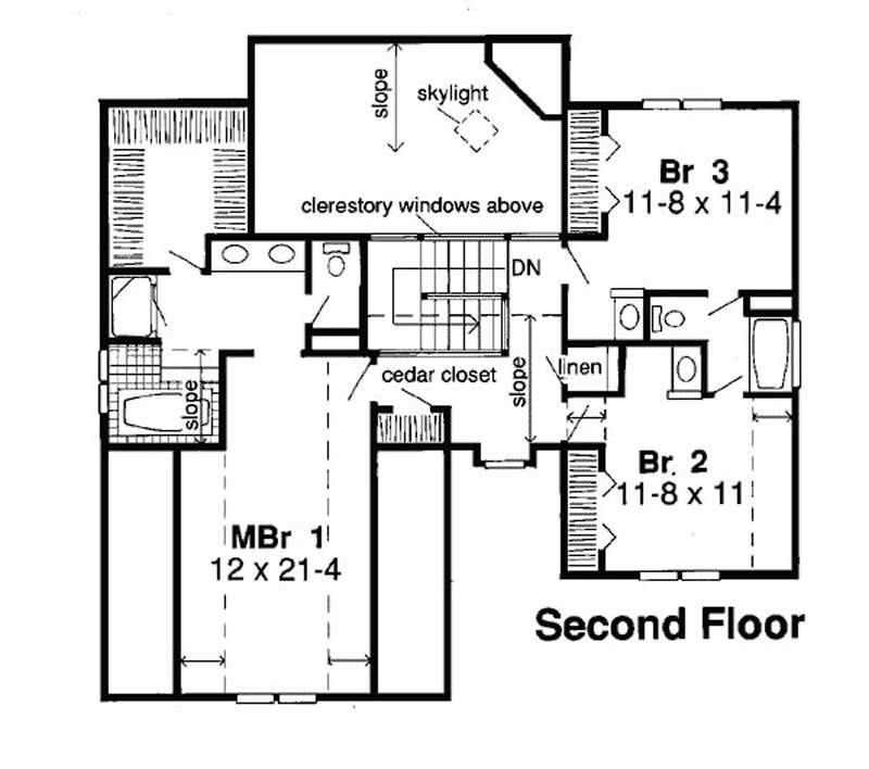 Floor Plan Second Story of Traditional Plan #131-1164
