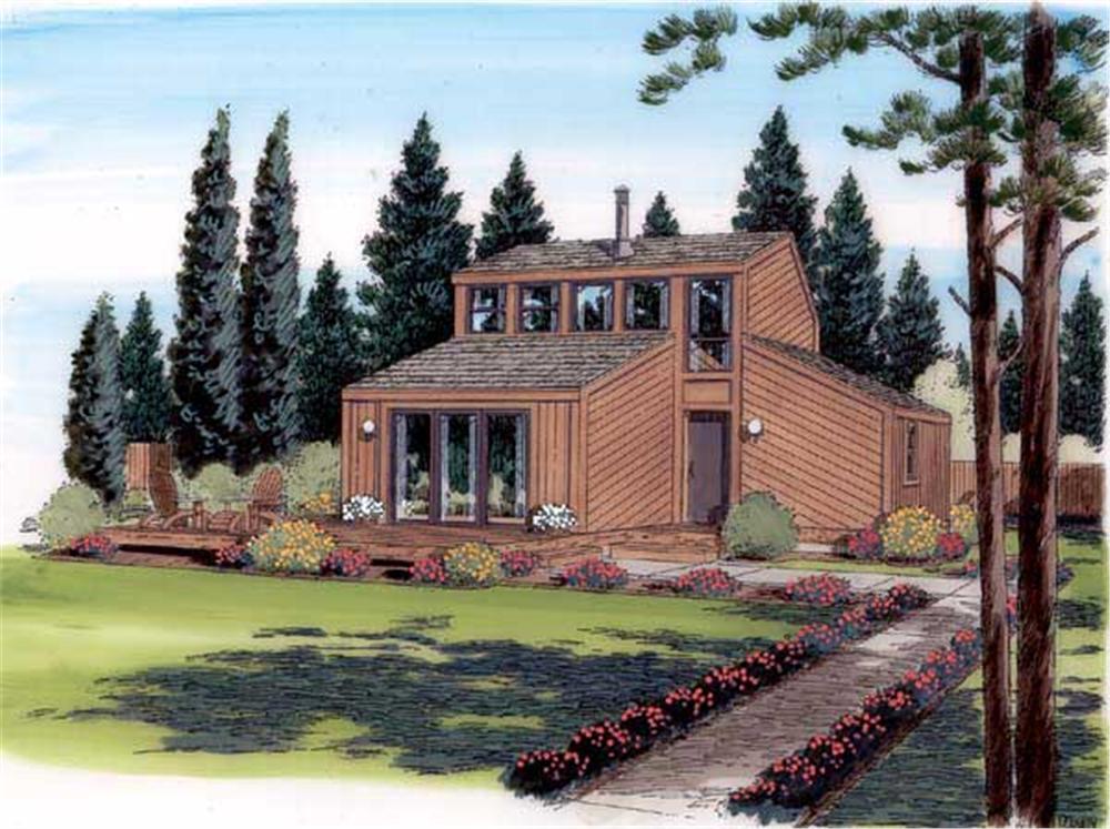 This is a color rendering of these contemporary house plans.
