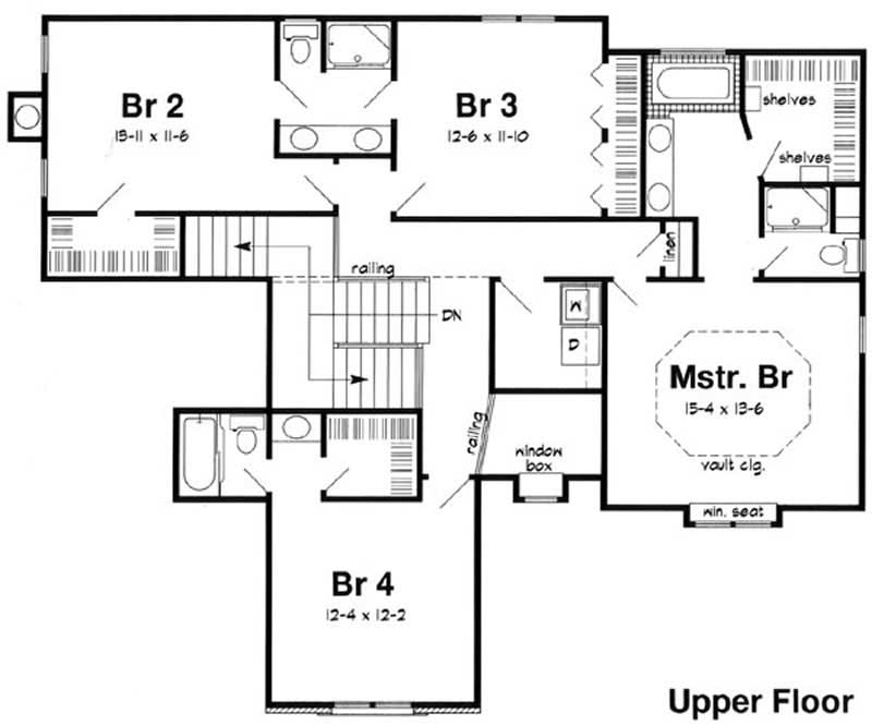 Floor Plan Second Story of Traditional Plan #131-1191