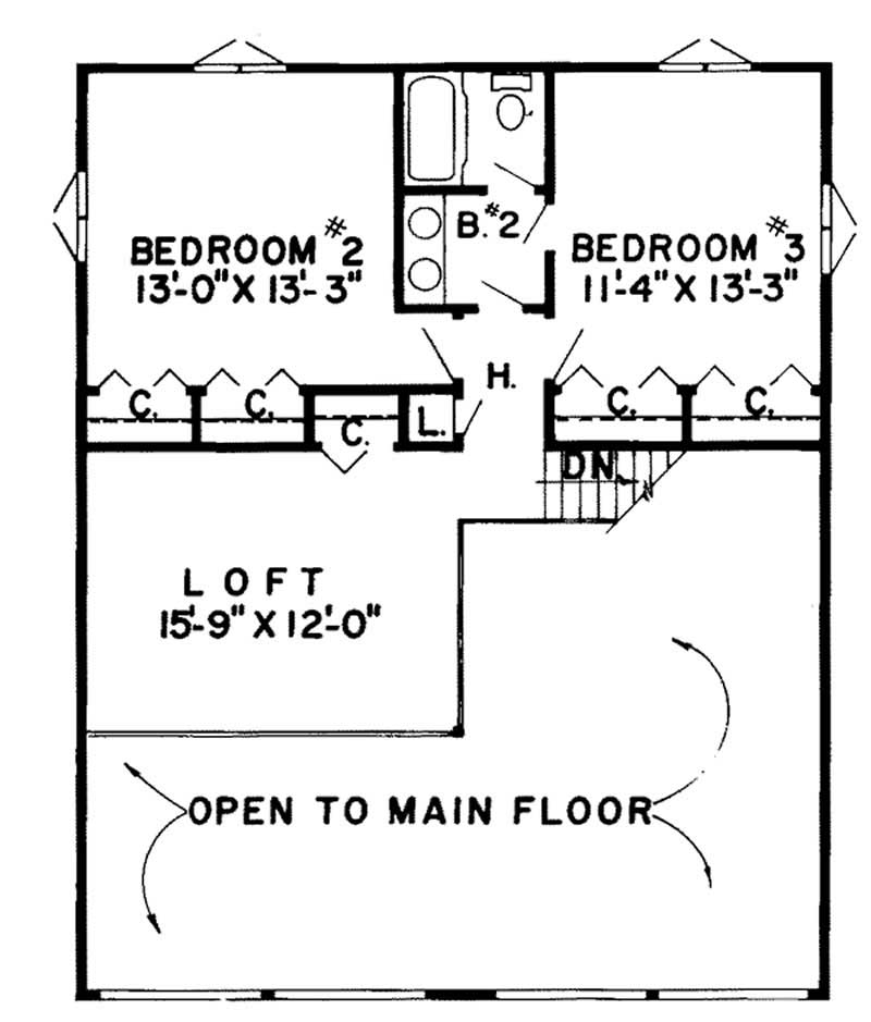 Floor Plan Second Story of Vacation Homes Plan #131-1195