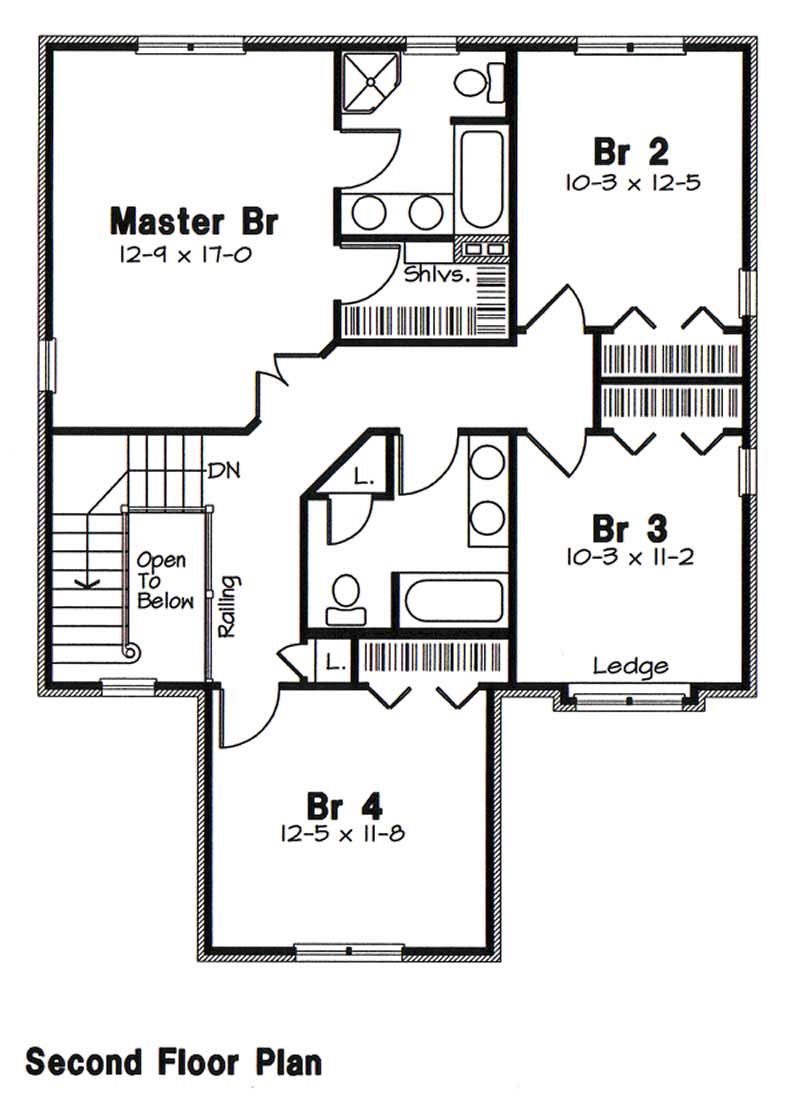 Floor Plan Second Story of Colonial Plan #131-1223