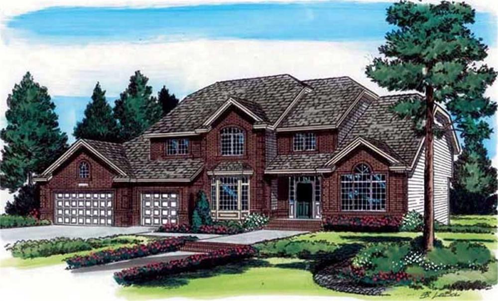 Front elevation of European home (ThePlanCollection: House Plan #131-1232)