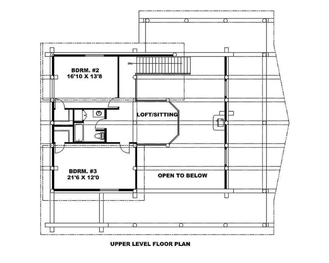 Upper Level of Log Cabin Plan #132-1144