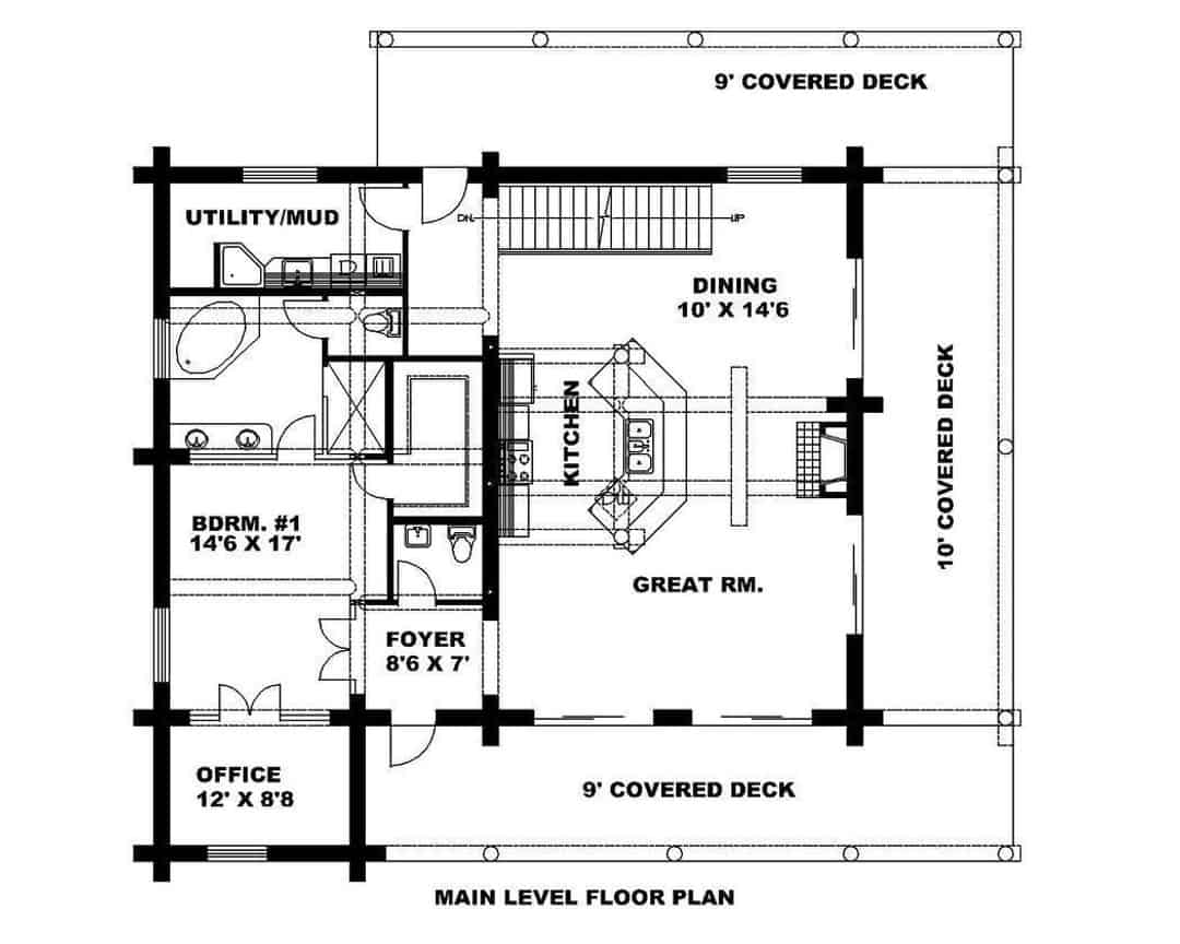 Main Level of Log Cabin Plan #132-1144