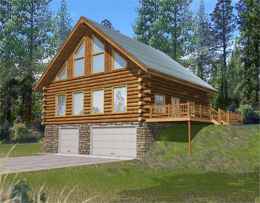 Front Elevation of this Log Cabin House (#132-1185) at The Plan Collection.