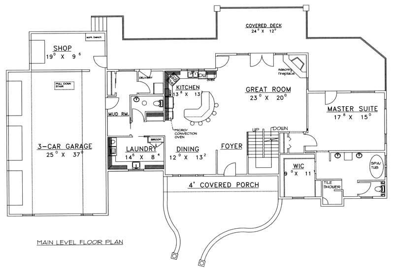 Main Level of Rustic Plan #132-1192