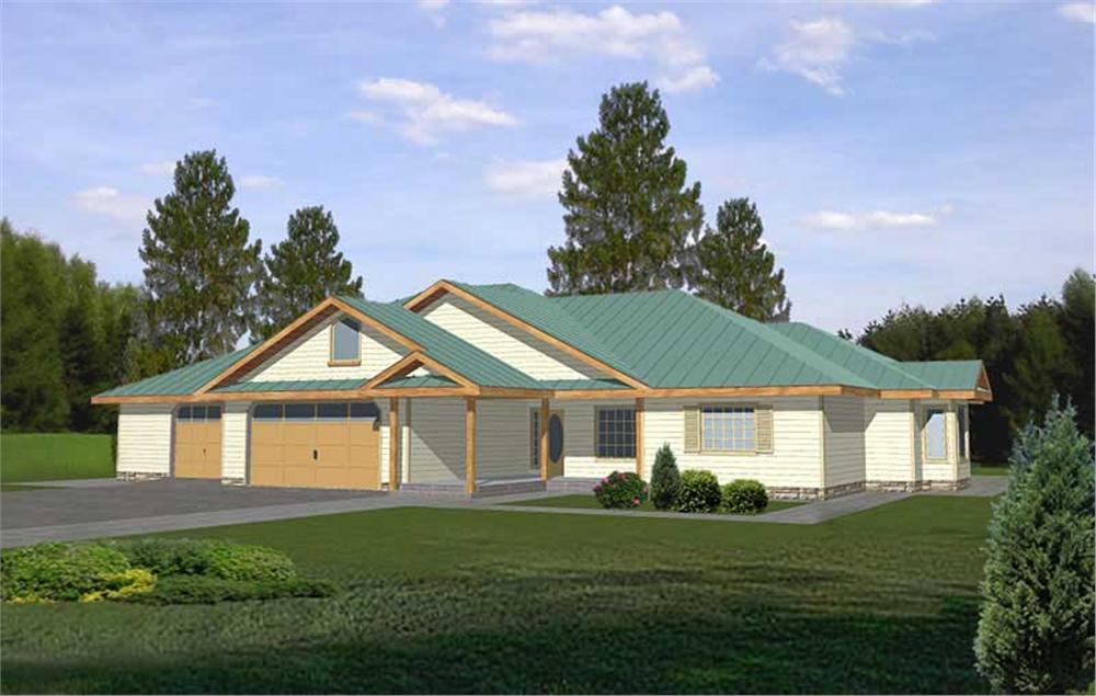 Front Elevation of this Ranch House (#132-1194) at The Plan Collection.