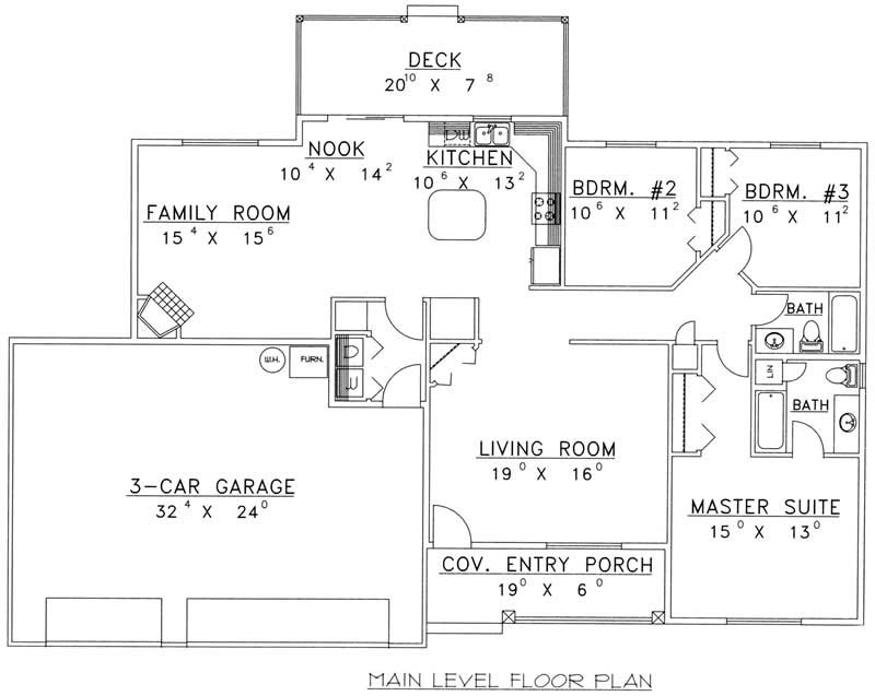 Floor Plan First Story of Ranch Plan #132-1203