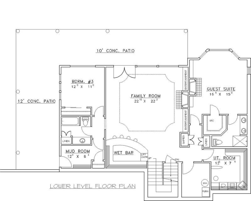Floor Plan Basement of Country Plan #132-1207