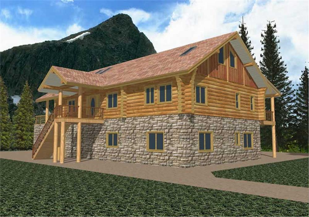 Front Elevation of this Log Cabin House (#132-1215) at The Plan Collection.