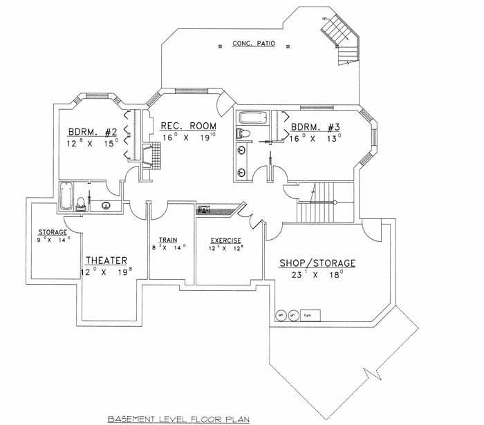 Floor Plan Basement of Concrete Block/ ICF Design Plan #132-1260