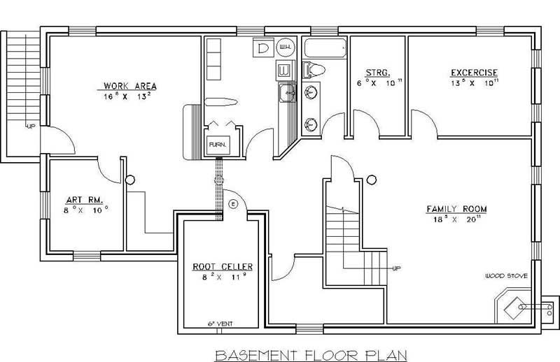 Floor Plan Basement of Log Cabin Plan #132-1268